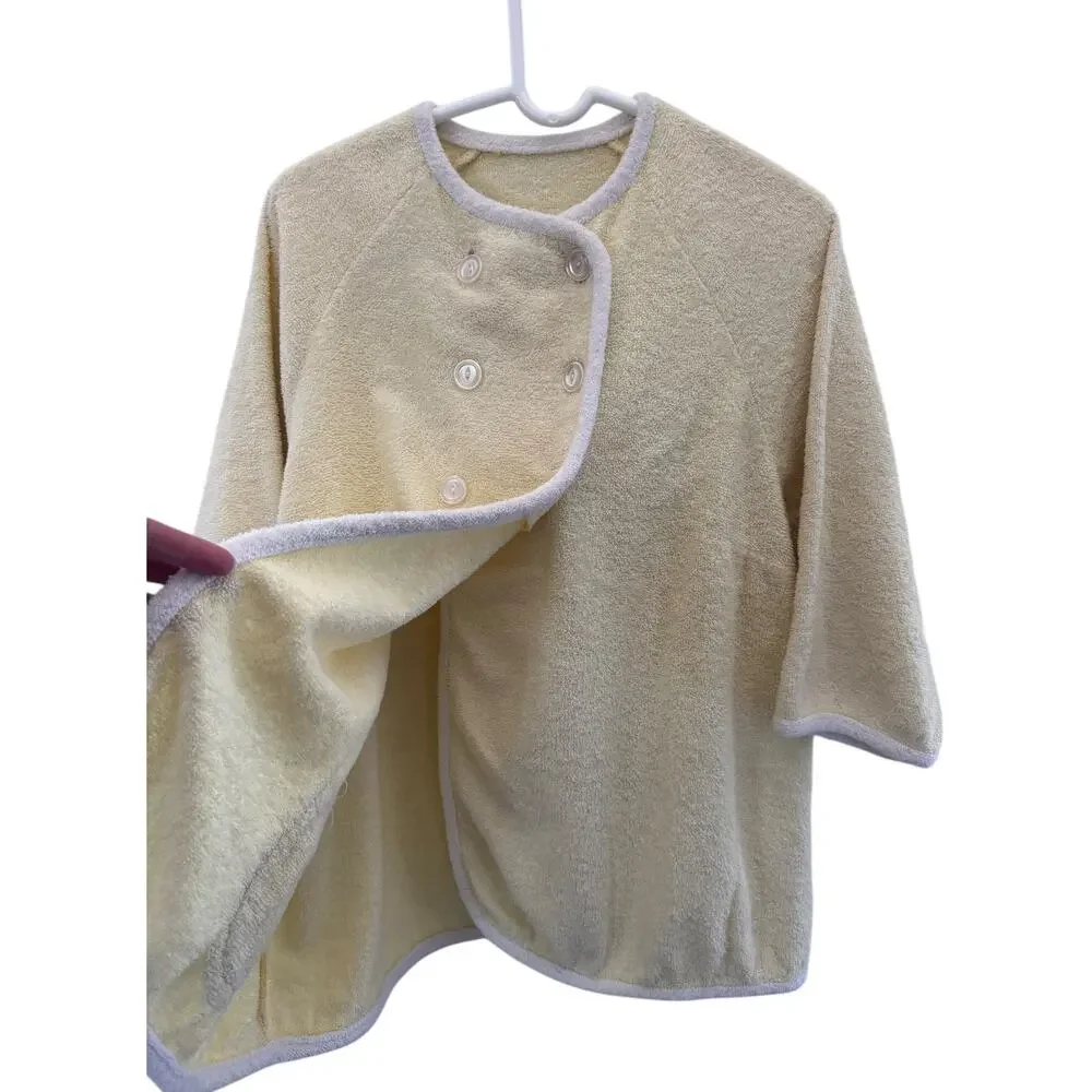 1960s Unbranded Cream Terry Cloth Button Housecoat yellow medium